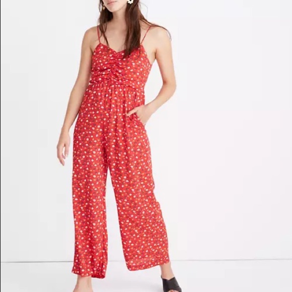 Madewell ruched wide leg jumpsuit in prairie posies